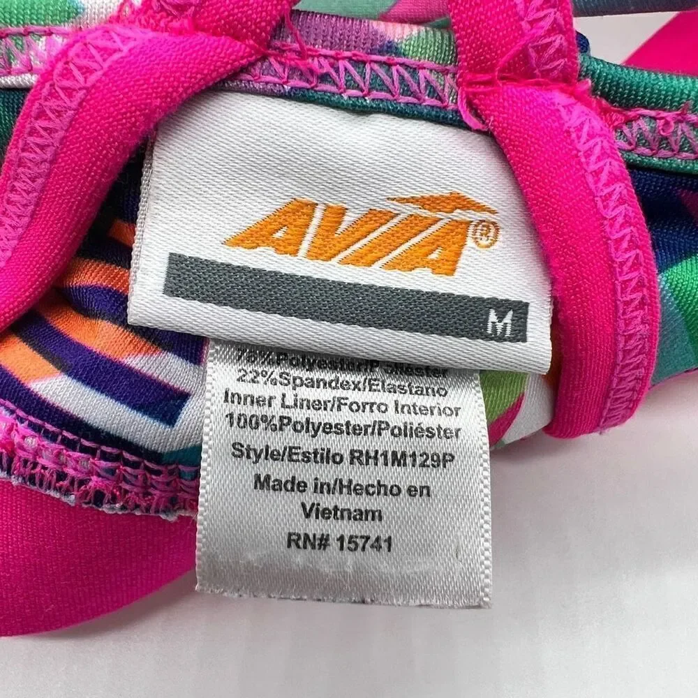 Avia Strappy Sports Bra Pink Multicolored Geometric Print Size Medium
